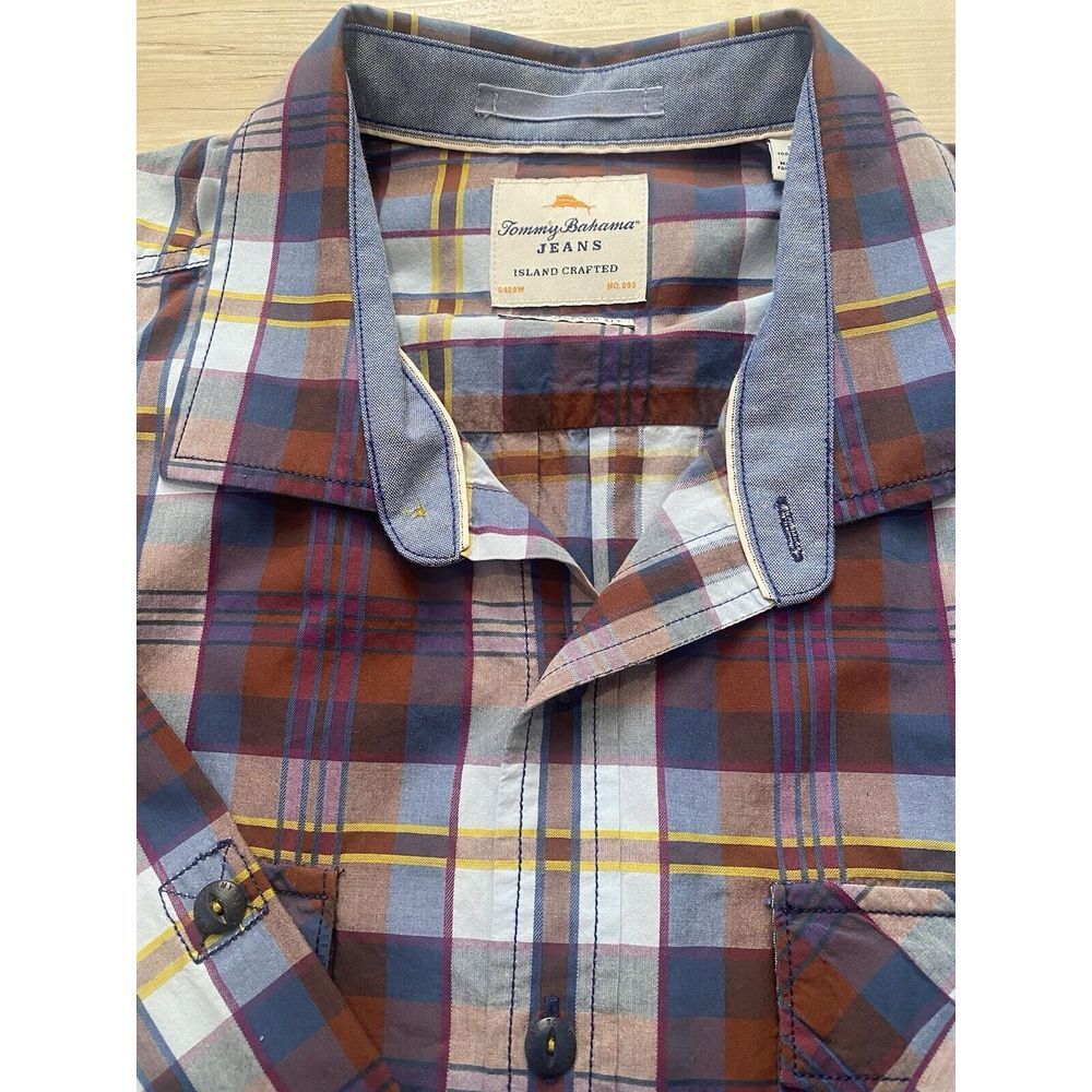 Tommy Bahama Long Sleeve Button‎ Down Plaid Blue Red Yellow Shirt XL/TG
